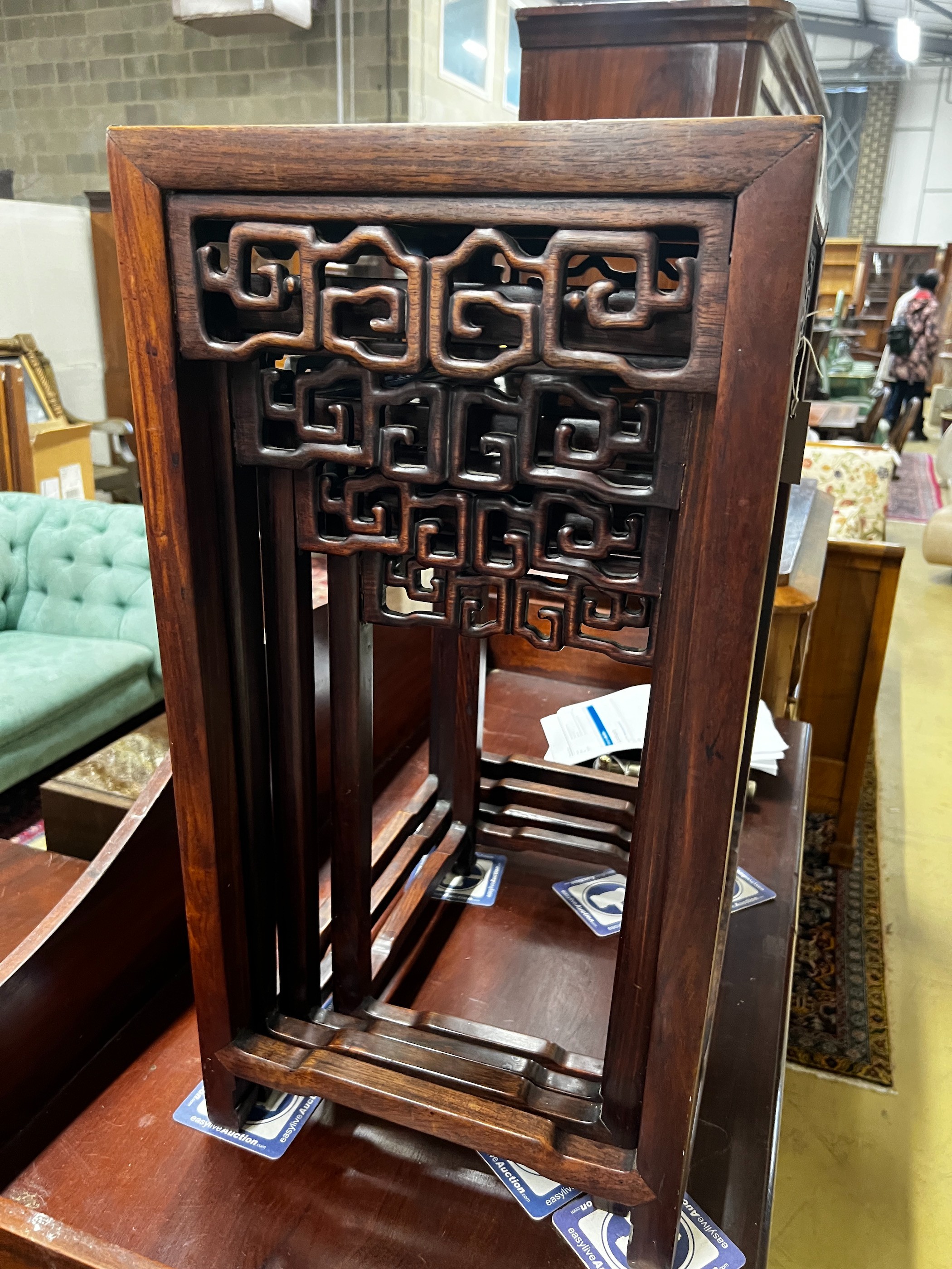 A quartetto of Chinese rectangular tea tables, width 49cm, depth 34cm, height 66cm